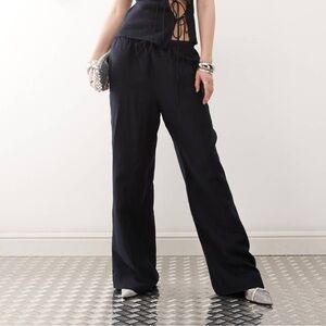 NWT New Lioness Idyllic Linen Cotton Low-Rise Straight Leg Pull On Pants Small